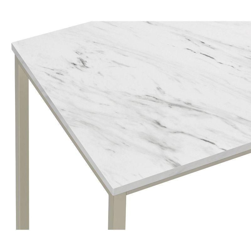 Leona 22" White Faux Marble and Silver Metal Square End Table