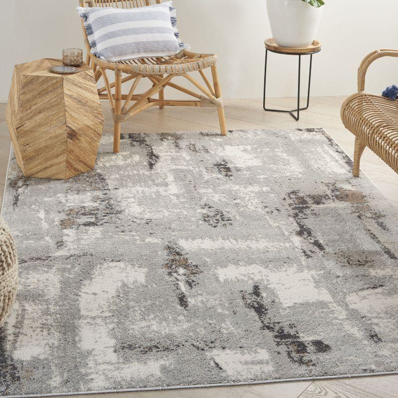 Grey Ivory 8' x 10' Abstract Synthetic Easy Care Rug