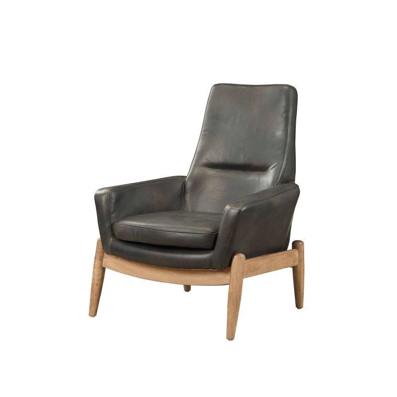 30" Dolphin Accent Chair Black Top Grain Leather - Acme Furniture: No Assembly, Wood Frame, Spot Clean, Attached Cushions