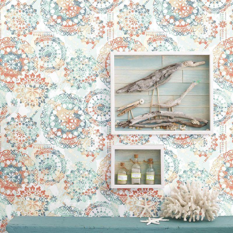 Coral and Blue Bohemian Peel & Stick Wallpaper