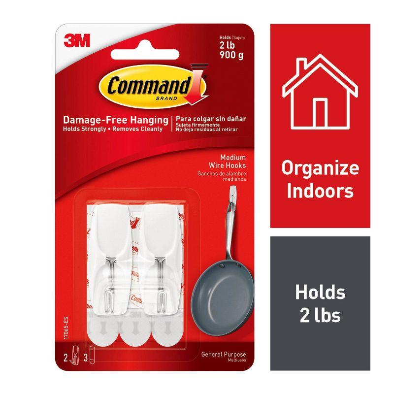 Command Medium Sized Wire Toggle Decorative Hook White: Adhesive Wall Hooks & Hangers, 2 Pack, 2 lb Capacity