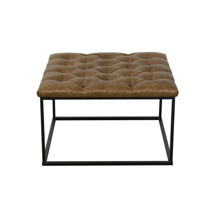 Square Metal Ottoman with Faux Leather & Open Frame - HomePop: Industrial Style, Footstool, End of Bed Bench