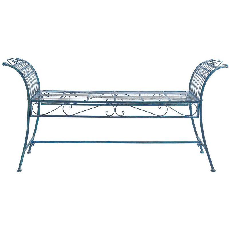 Hadley Antique Blue Iron Victorian Outdoor Garden Bench