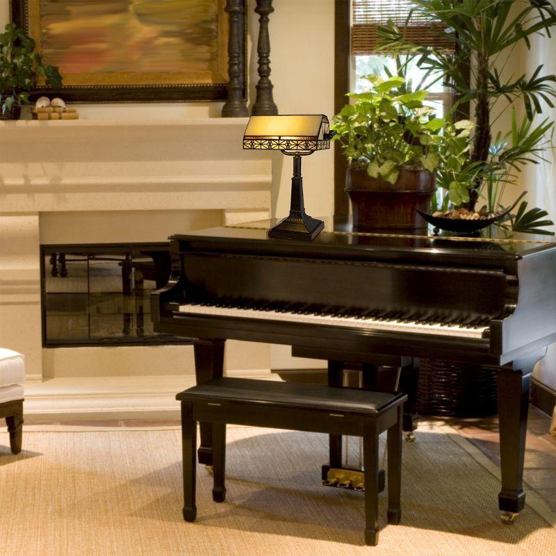 Hastings Home Tiffany-Style LED Bankers Lamp with Stained Glass Shade (Brown)