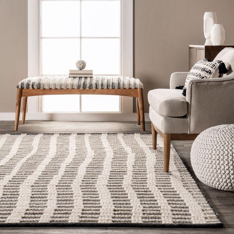 Gracie Oaks Parker Check Textured Ivory Area Rug