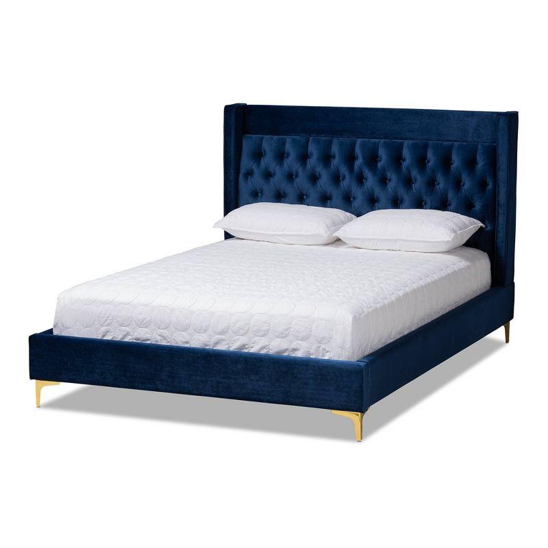 Valery Queen Blue Velvet Tufted Upholstered Platform Bed
