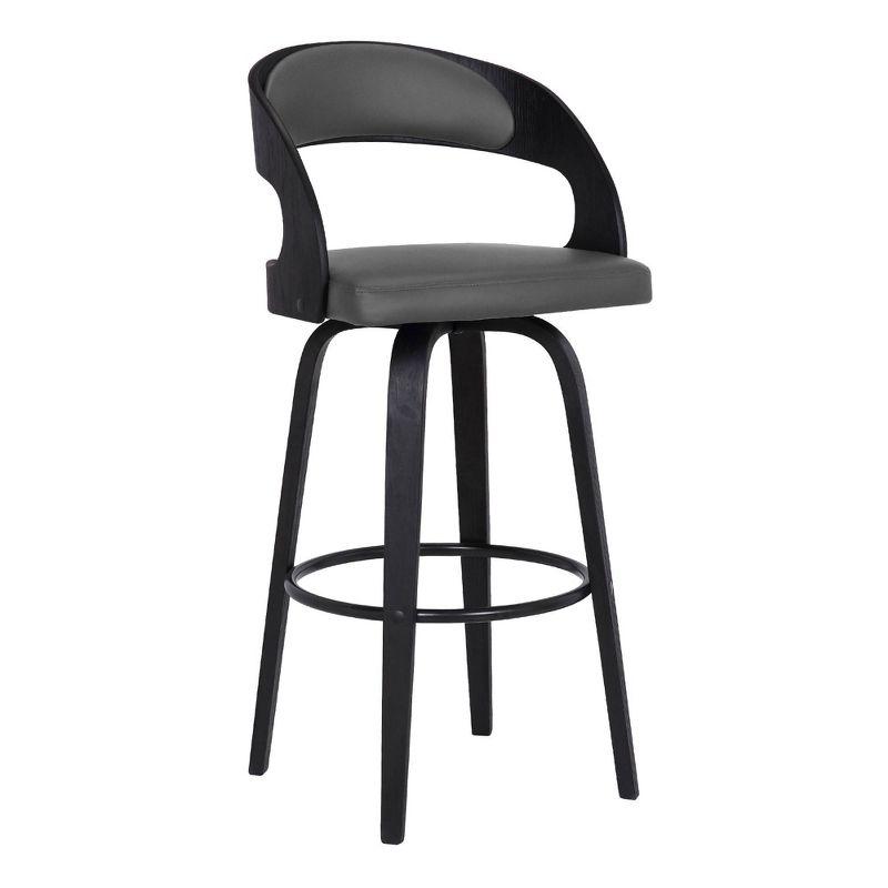 Gray Faux Leather and Black Wood Swivel Barstool