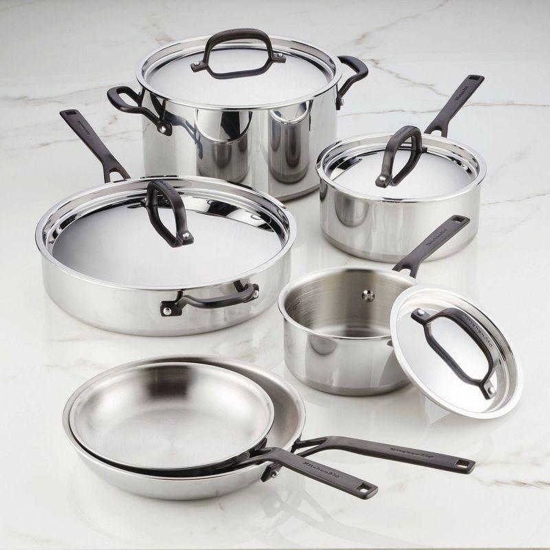 KitchenAid 5-Ply Clad Stainless Steel Cookware Induction Pots and Pans Set, 10 Piece, Polished Stainless Steel