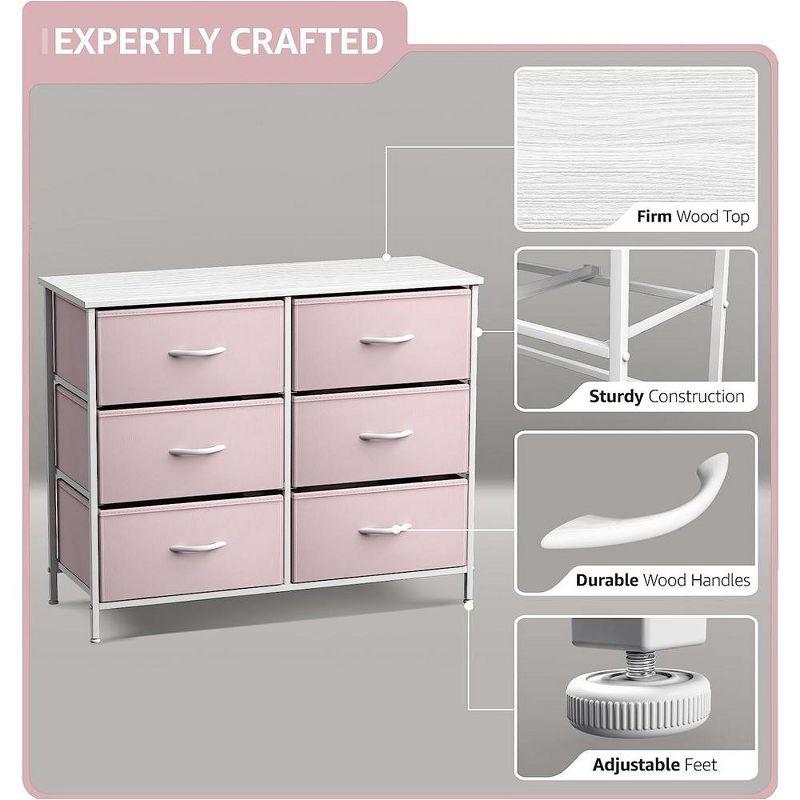 Sorbus 6 Drawers Dresser- Storage Unit with Steel Frame, Wood Top, Fabric Bins - for Bedroom, Closet, Office and more