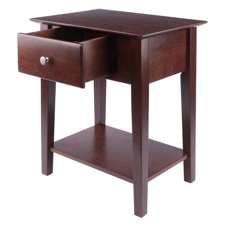 Shaker Nightstand Walnut - Winsome: Single Drawer, Open Shelf, Tapered Legs