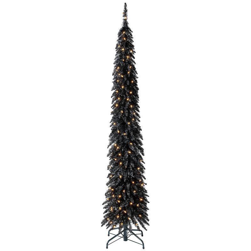 Polygroup Trading Ltd Home Heritage 7 Foot Pencil Slim Artificial Prelit Christmas Tinsel Tree, Black