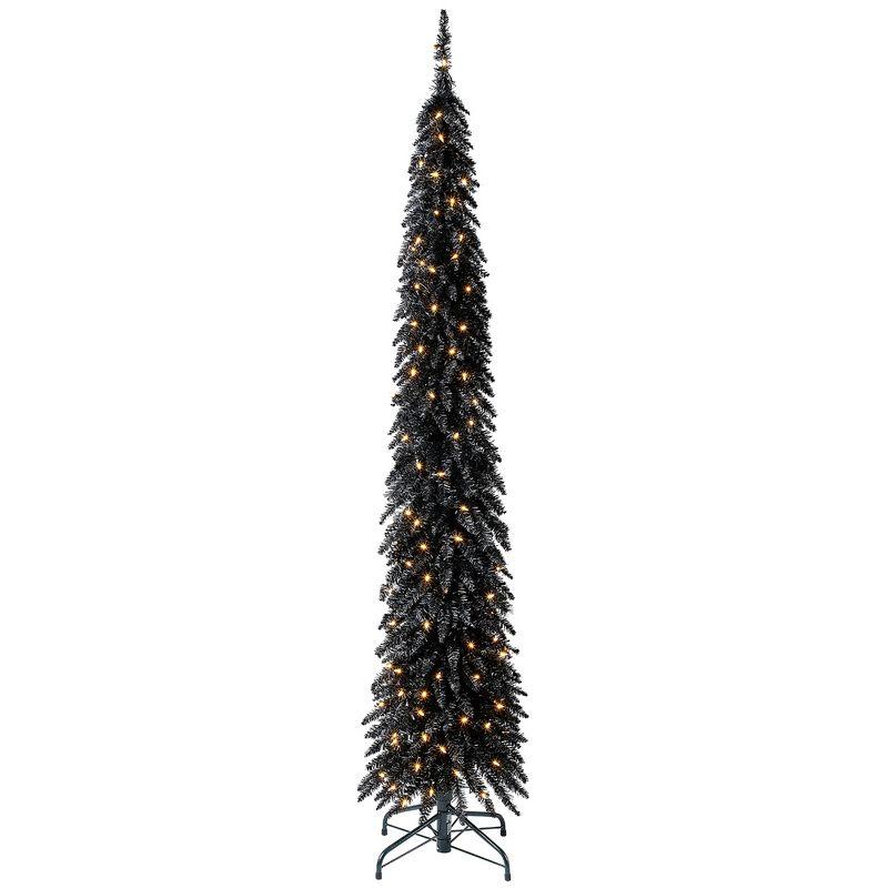 Home Heritage 7 Foot Pencil Slim Artificial Prelit Christmas Tinsel Tree, Black