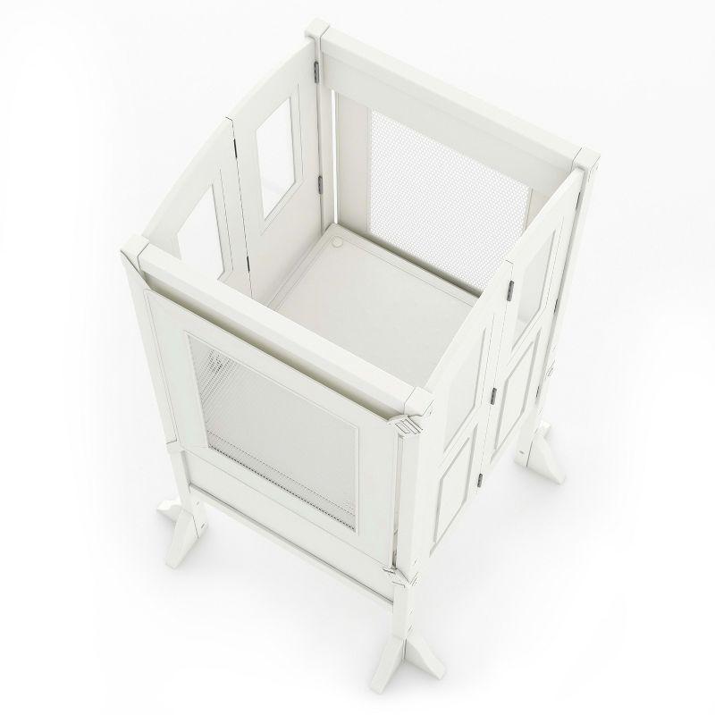 Creamy White Foldable Wooden Toddler Learning Step Stool