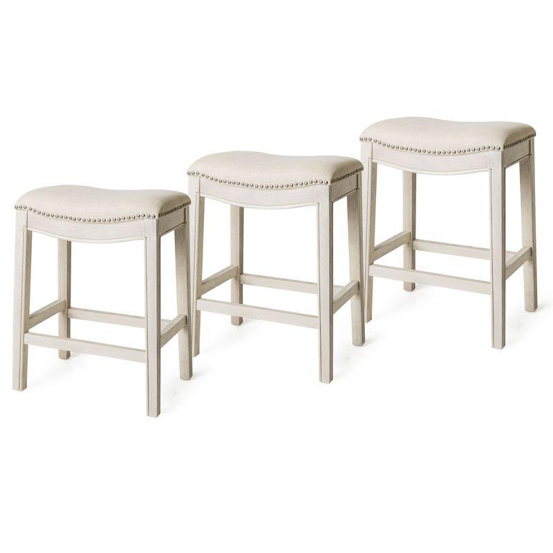 Elegant White Oak Saddle-Style Backless Counter Stool, Set of 3