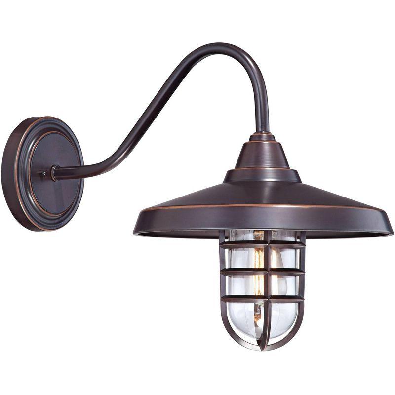 Bronze Industrial Outdoor Wall Light with Glass Shade