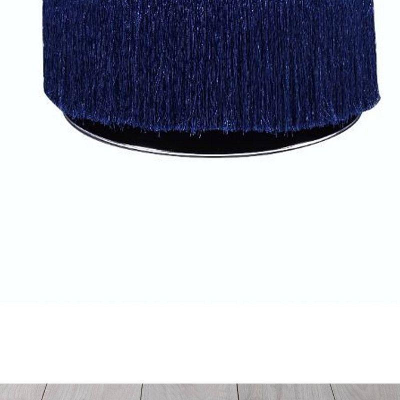 17" Clivia Velvet Ottoman Midnight Blue - Acme Furniture: Cylindrical, Fringe Base, No Assembly