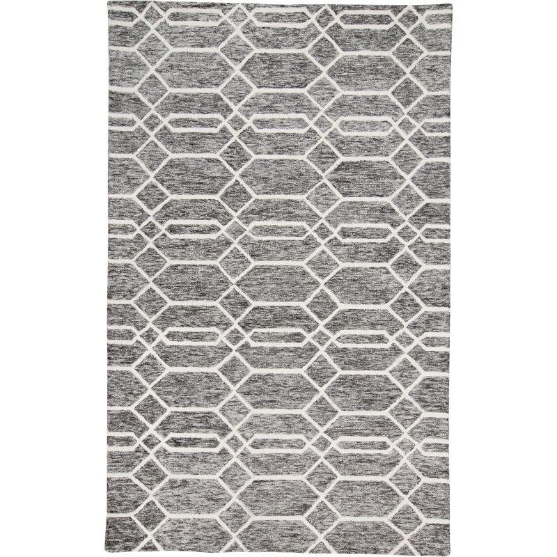 Gray and White Wool Trellis Area Rug