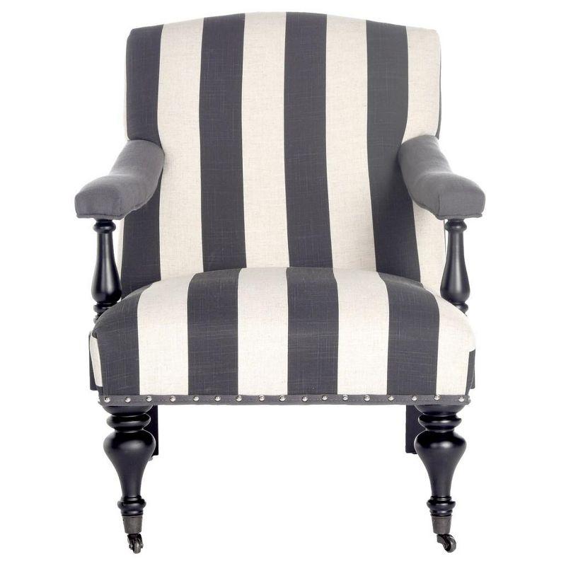 Contemporary White and Black Striped Wood Accent Arm Chair
