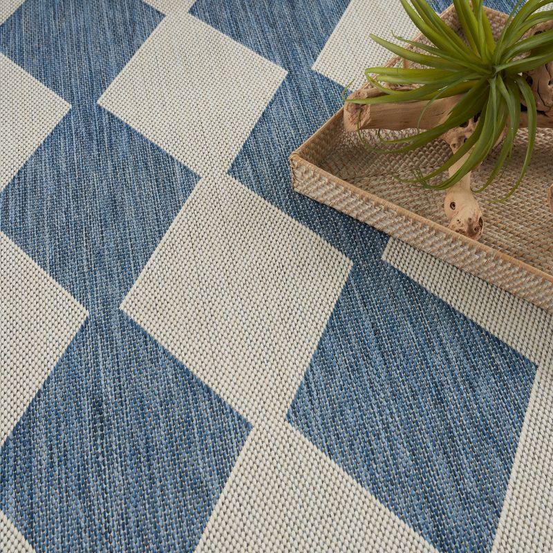 Nourison Positano Retro Diamond Flatweave Indoor Outdoor Low Pile Area Rug Navy Blue 6' x 9'
