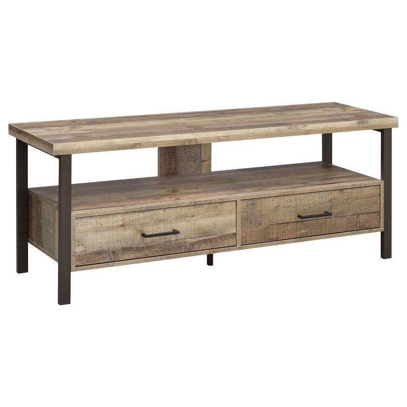 Morello 2 Drawer TV Stand for TVs up to 65" Weathered Pine - Coaster: Rustic Style, Melamine Veneer, MDF Frame