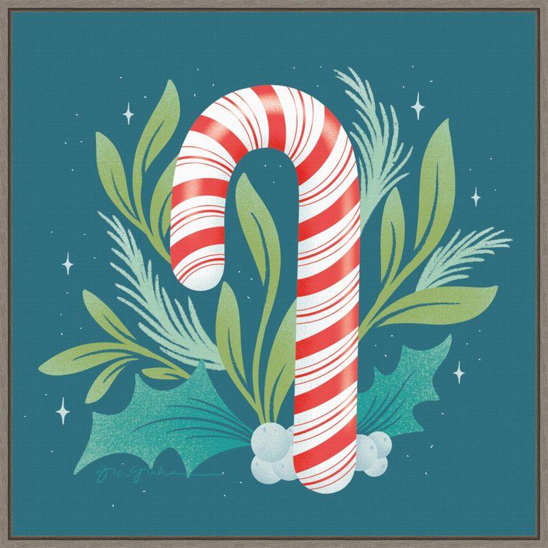 Holiday Candy Cane Framed Canvas Wall Art Print