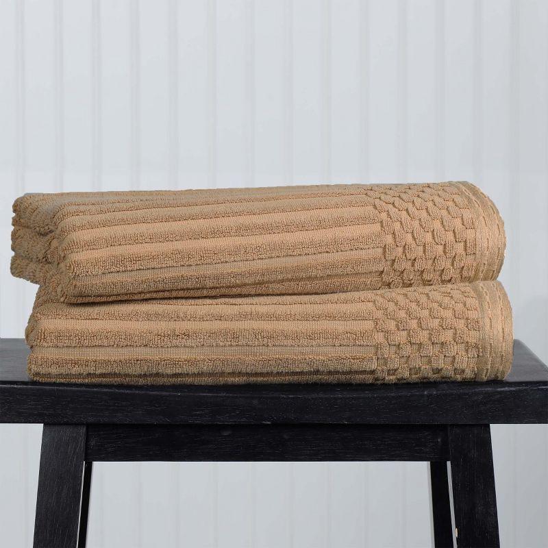 Plush Cotton Ribbed Checkered Border Bath Towel Set