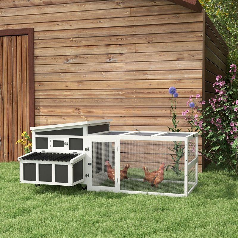 PawHut Wooden Chicken Coop with Nesting Box, Outdoor Poultry Cage Rabbit Hutch with Run for 6 Chickens, Ducks, Hens, Small Animals, Dark Gray