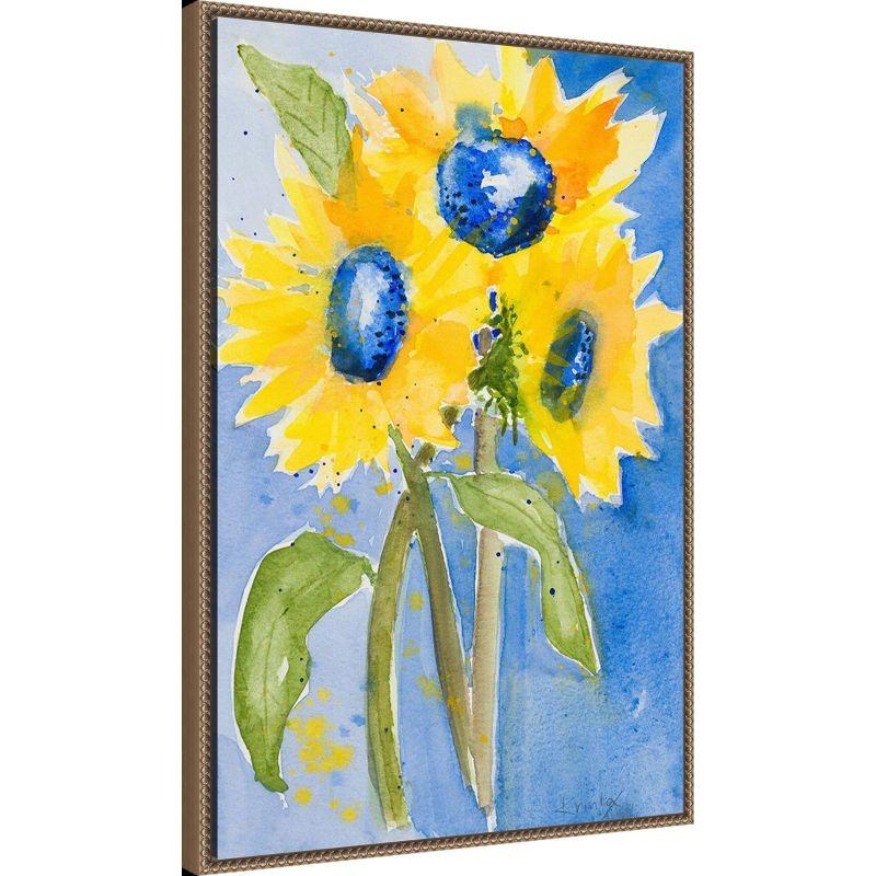 23"x33" Sunflowers by Krinlox Framed Canvas Wall Art Print Bronze - Amanti Art: Modern Botanical Lithograph, Polystyrene Frame