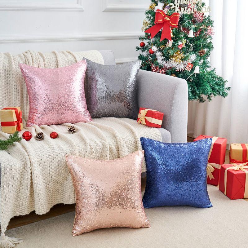 Unique Bargains Home Decor Sequin Square Glitter Decorative Personalized  Throw Pillow Covers 2 Pcs Silver 18" x 18"