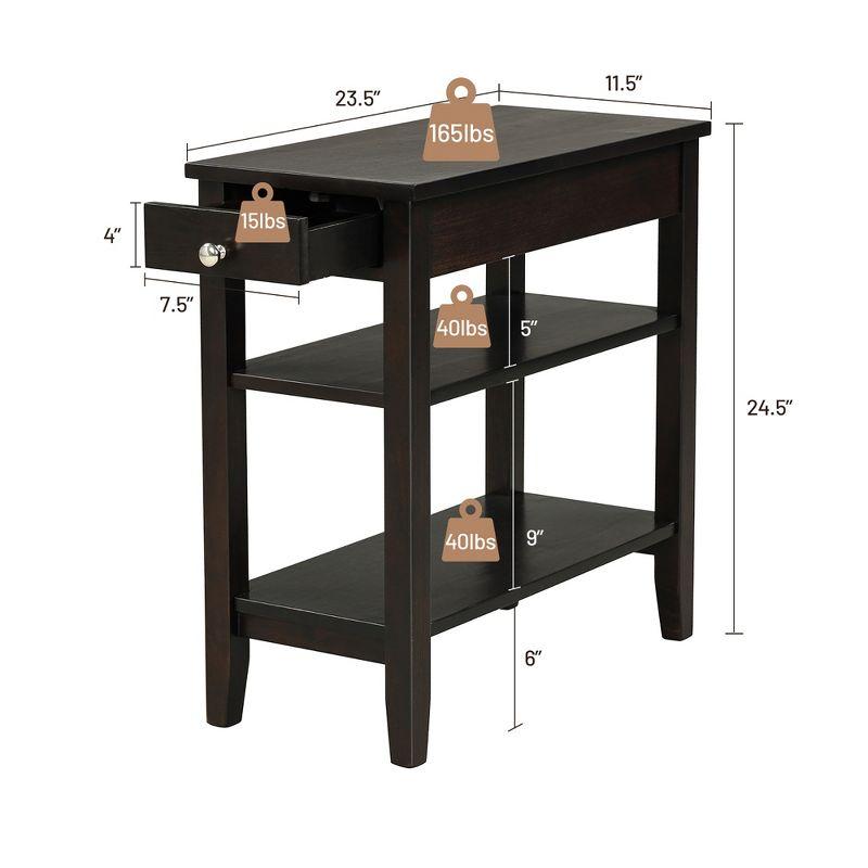 Costway 3-Tier Side End Table with Drawer Double Shelf Narrow Nightstand Espresso\Black