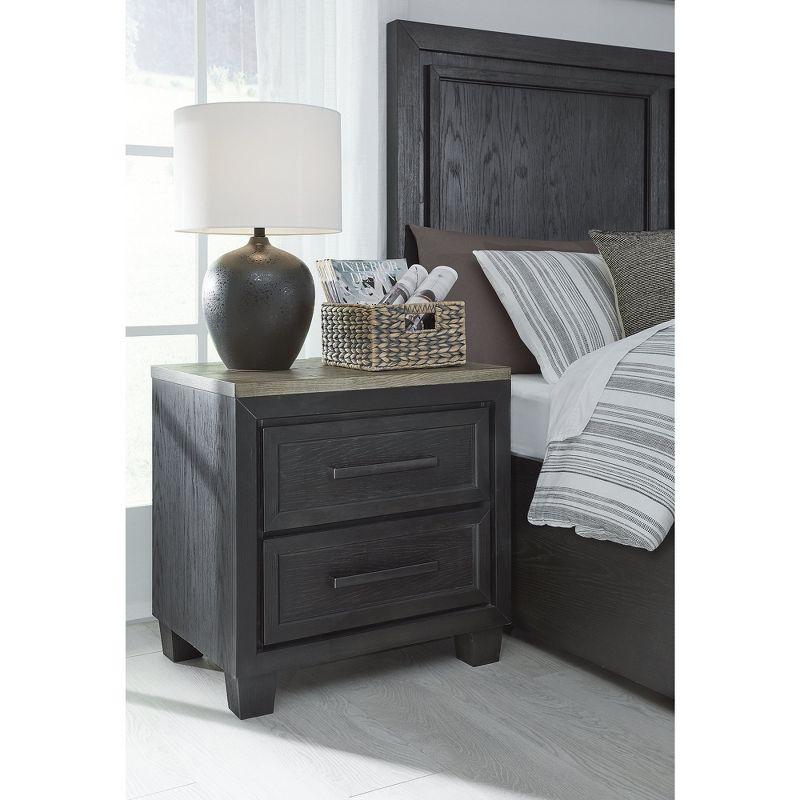 27" Black and Brown Oak 2-Drawer Nightstand