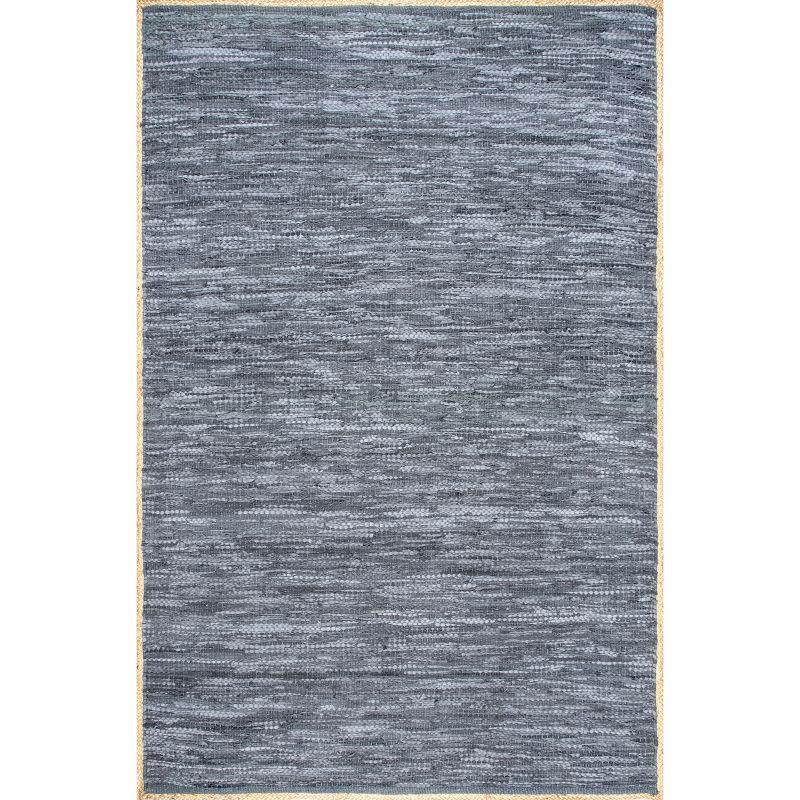 Handwoven Coastal Hemp & Leather 3' x 5' Blue Area Rug