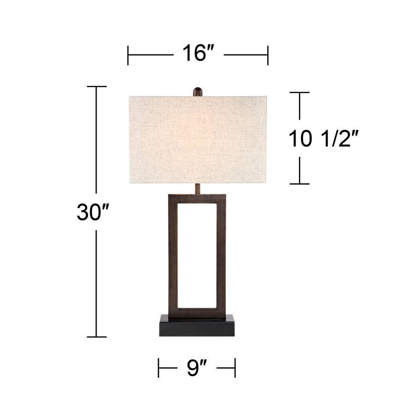 360 Lighting Todd Modern Table Lamps 30" Tall Set of 2 Bronze with USB and AC Power Outlet in Base Oatmeal Shade for Bedroom Living Room Bedside Desk