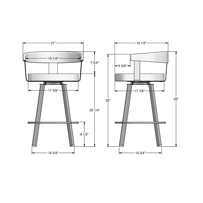 Amisco Lars Upholstered Counter Height Barstool Greige/Black: Faux Leather, Steel Frame, 26" Seat