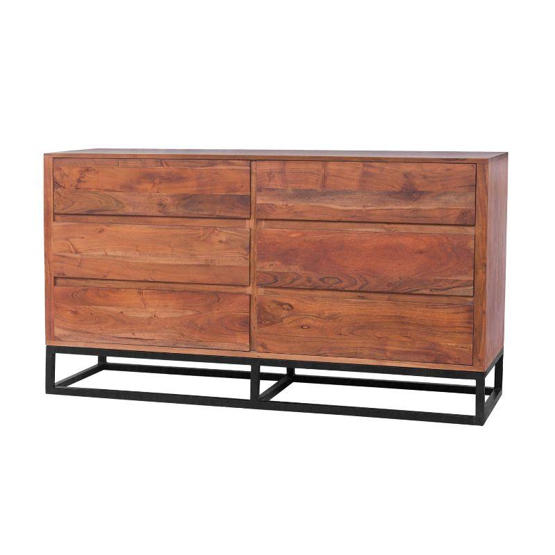 Birch Lane™ Pantai Modern Acacia Wood Dresser or Display Unit With Metal Base, Walnut Brown and Black