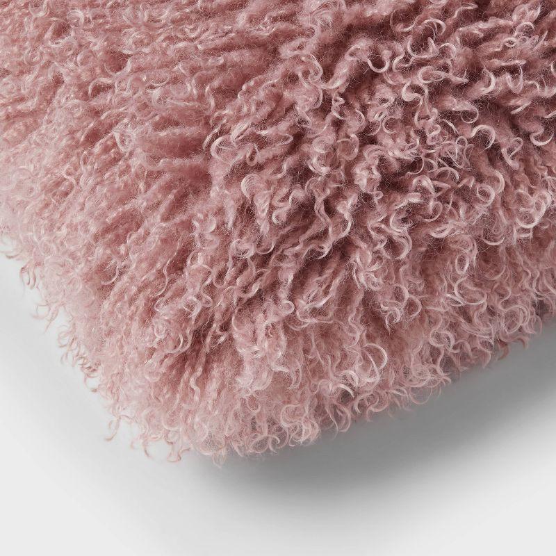 Luxe Faux Mongolian Fur Euro Decorative Pillow Mauve - Threshold™: Indoor Square Cushion, Polyester Fill