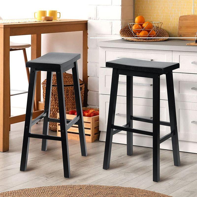 PJ Wood Classic Modern Solid Wood 24 Inch Tall Backless Saddle-Seat Easy Assemble Counter Stool for All Occasions