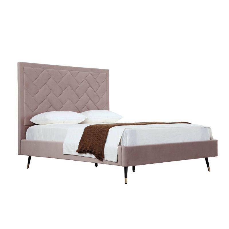 Manhattan Comfort Queen Crosby Modern Velvet Upholstered Bed Blush: Chic Wingback Design, Foam-Filled, No Box Spring Needed