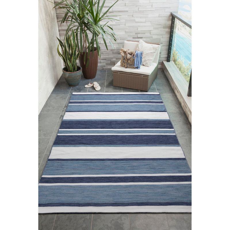 Handmade Reversible Flatweave Synthetic Rug 6' x 9' in Blue Stripe