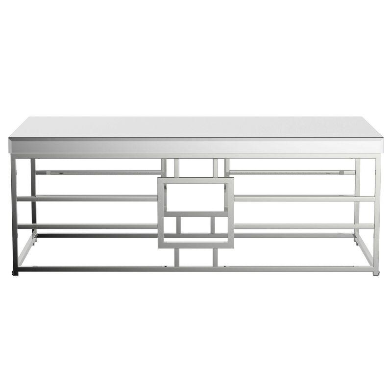 Contemporary Geometric Chrome Coffee Table with Mirrored Top - 47.5"