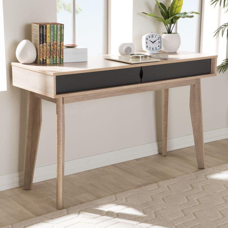 Fella Mid-Century Modern 2-Drawer Study Desk: Oak & Gray Finish - Baxton Studio