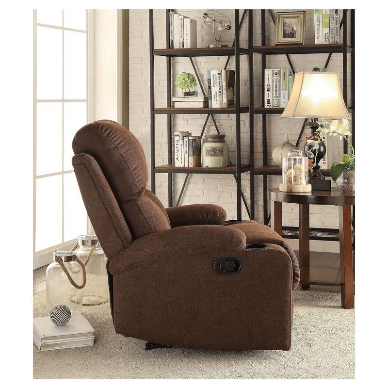 Rosia Linen Recliner Chocolate - Acme Furniture: Microfiber, Cup Holders, Wood Frame