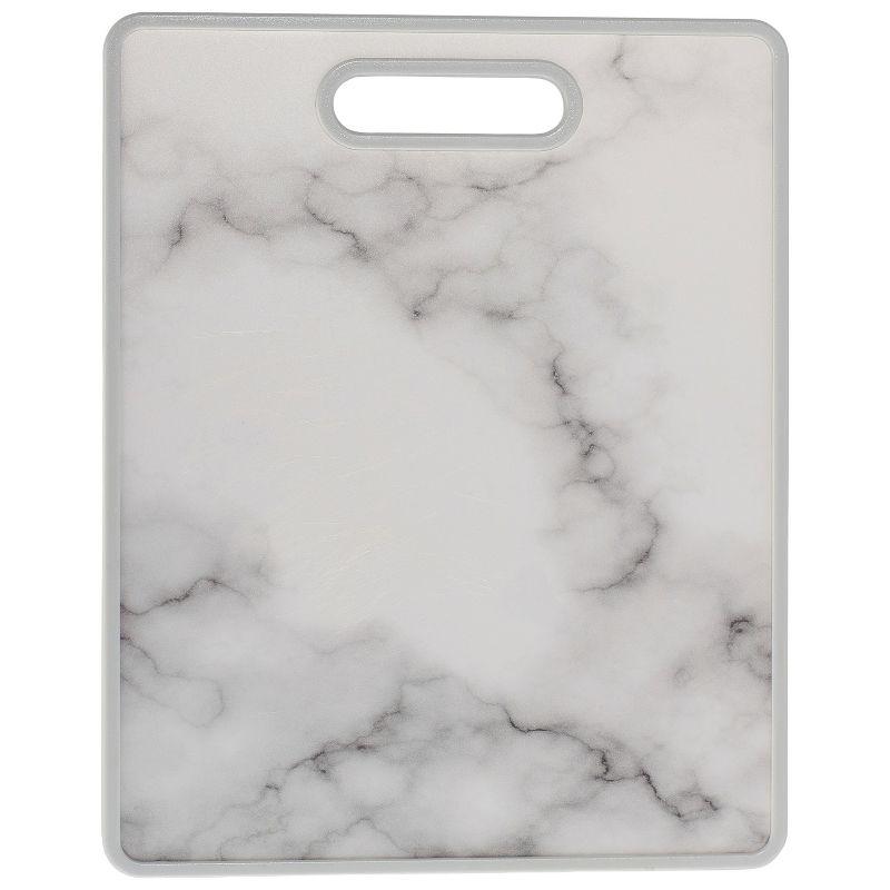 12" x 15" Nonslip Cutting Board Marble-Designed Plastic, Dishwasher Safe, Sturdy & Lightweight with Easy-Grip Handle