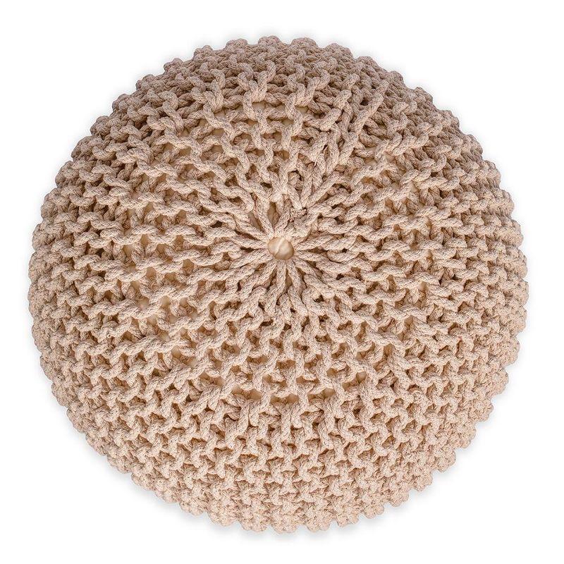 Natural Hand-Knitted Cotton Bean Bag Pouf - 19" Round
