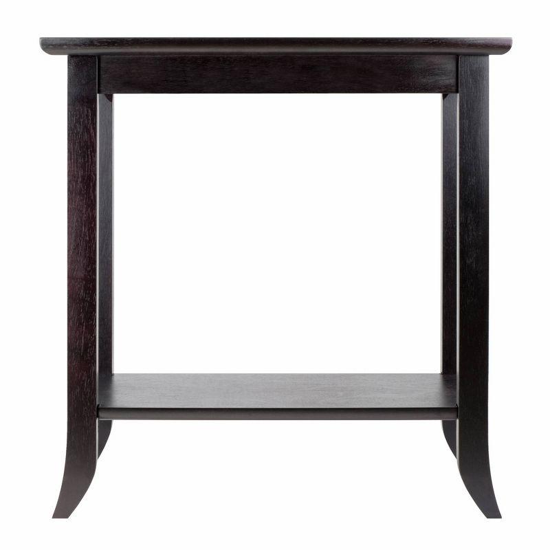 Genoa End Table Glass Top Espresso - Winsome: 23.94"W Wood Composite Side Table with Storage Shelf