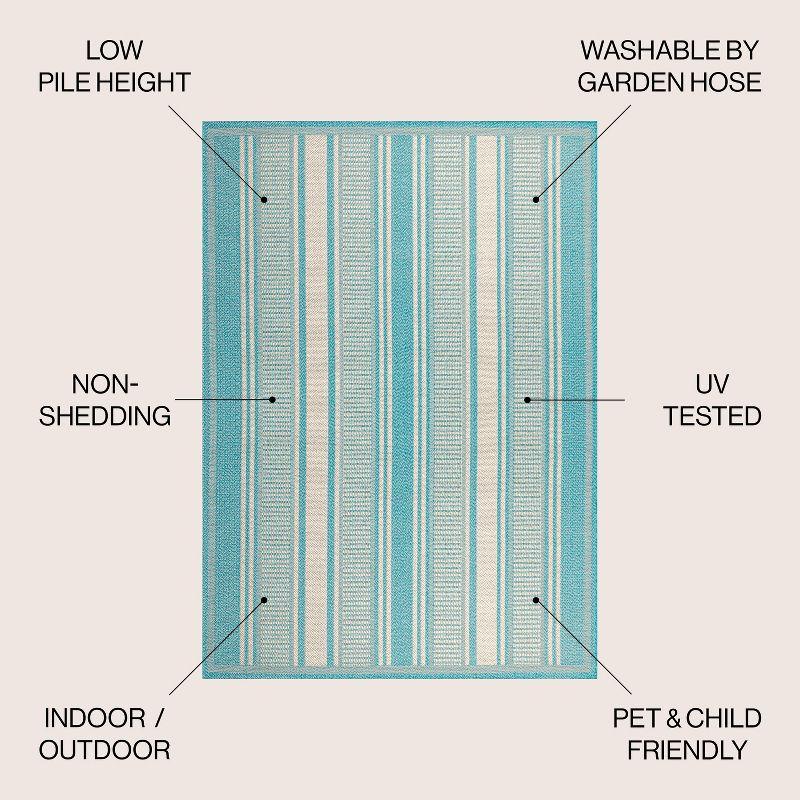 3' x 5' Haynes Modern Double Stripe Indoor/Outdoor Area Rug, Aqua/Beige - JONATHAN Y