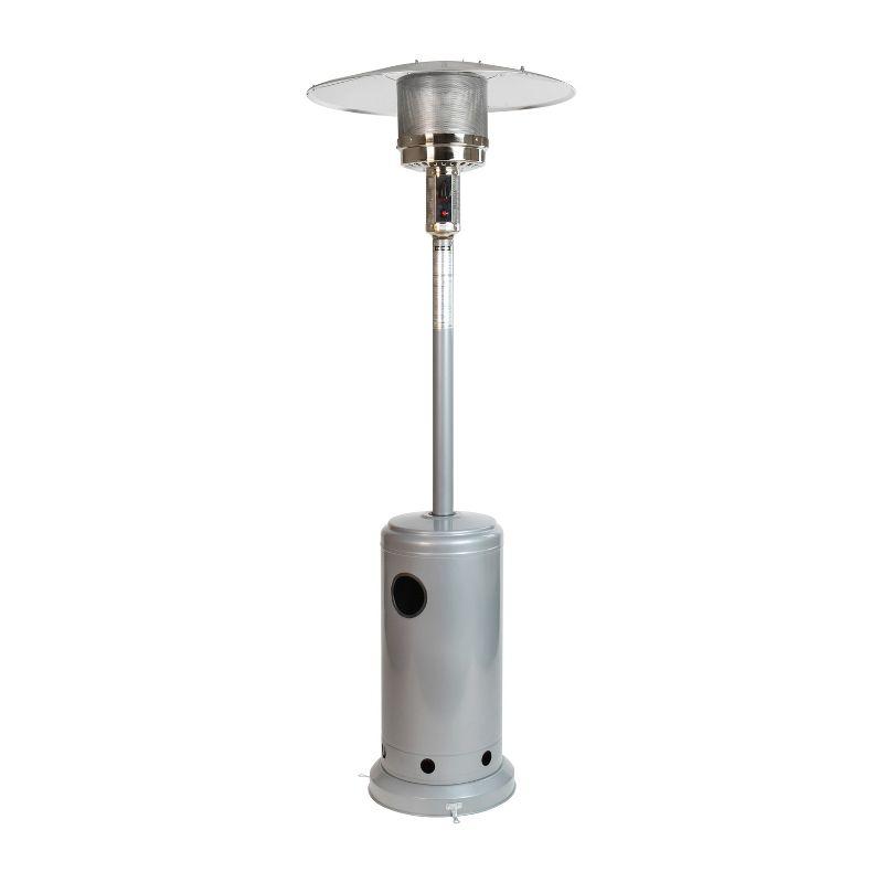Flash Furniture Patio Outdoor Heating-Silver Stainless Steel 40,000 BTU Propane Heater with Wheels for Commercial & Residential Use-7.5 Feet Tall