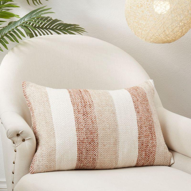 Fringed Classic Stripe Cotton Duck Feather Throw Pillow