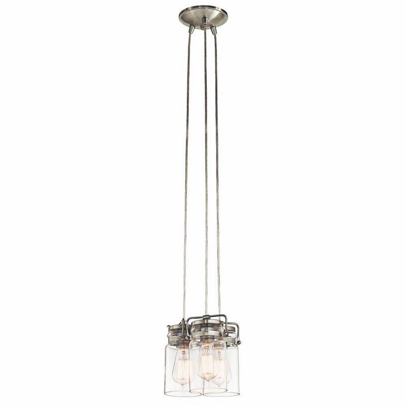 Brinley Vintage Brushed Nickel 3-Light Jar Pendant with Clear Glass