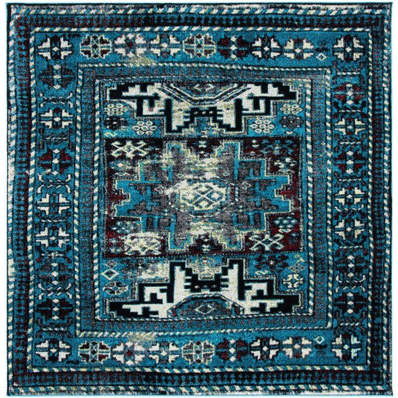 Vintage Hamadan VTH213 Power Loomed Area Rug - Light Blue/Black - 5'3"x5'3" - Safavieh.